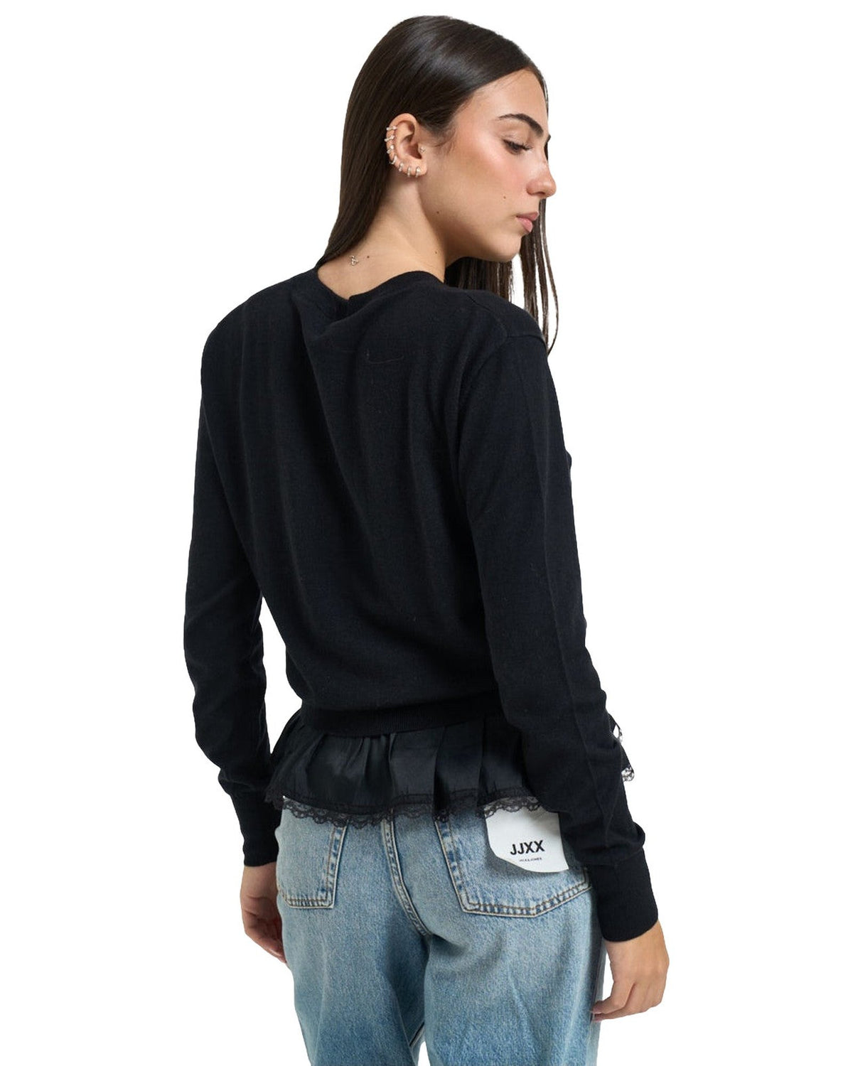 Cardigan Donna Liu Jo - Maglia Aperta M/L Con Tessuto - Nero