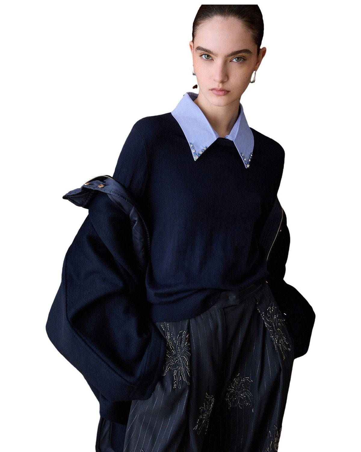 Maglie Donna Liu Jo - Maglia Chiusa Colletto Popelin - Blu