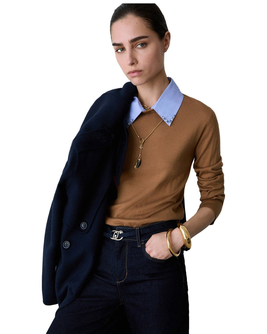 Maglie Donna Liu Jo - Maglia Chiusa Colletto Popelin - Marrone