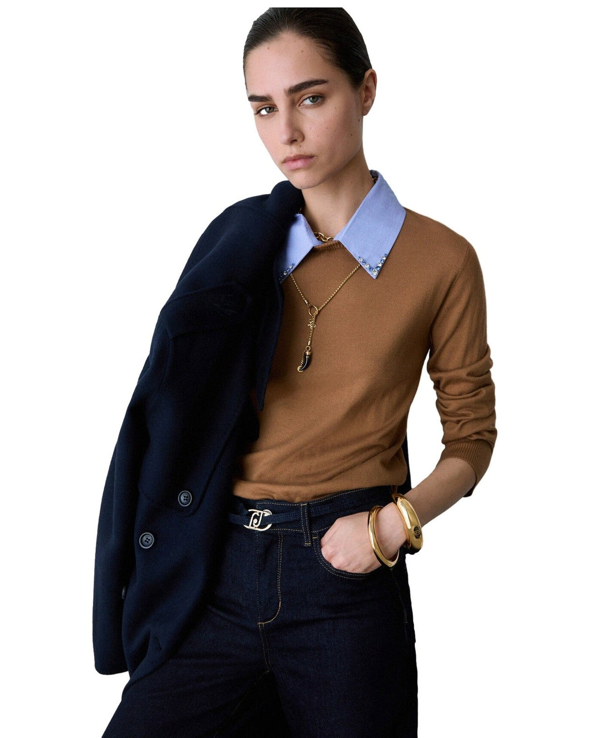 Maglie Donna Liu Jo - Maglia Chiusa Colletto Popelin - Marrone