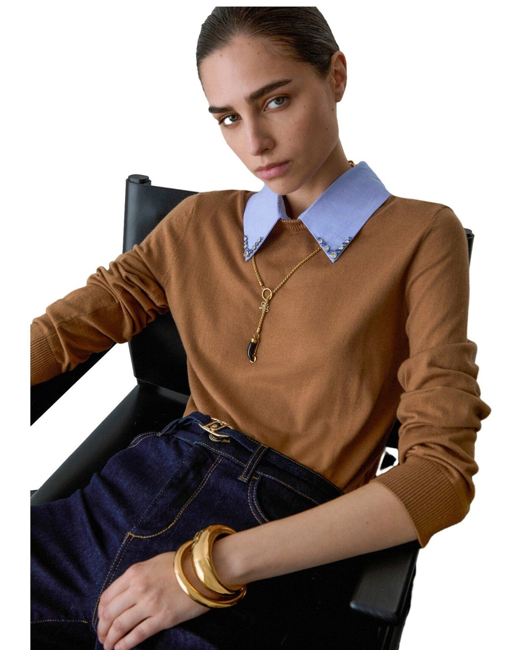 Maglie Donna Liu Jo - Maglia Chiusa Colletto Popelin - Marrone