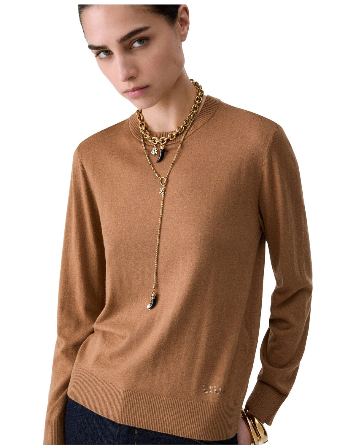 Maglie Donna Liu Jo - Maglia Chiusa Colletto Popelin - Marrone