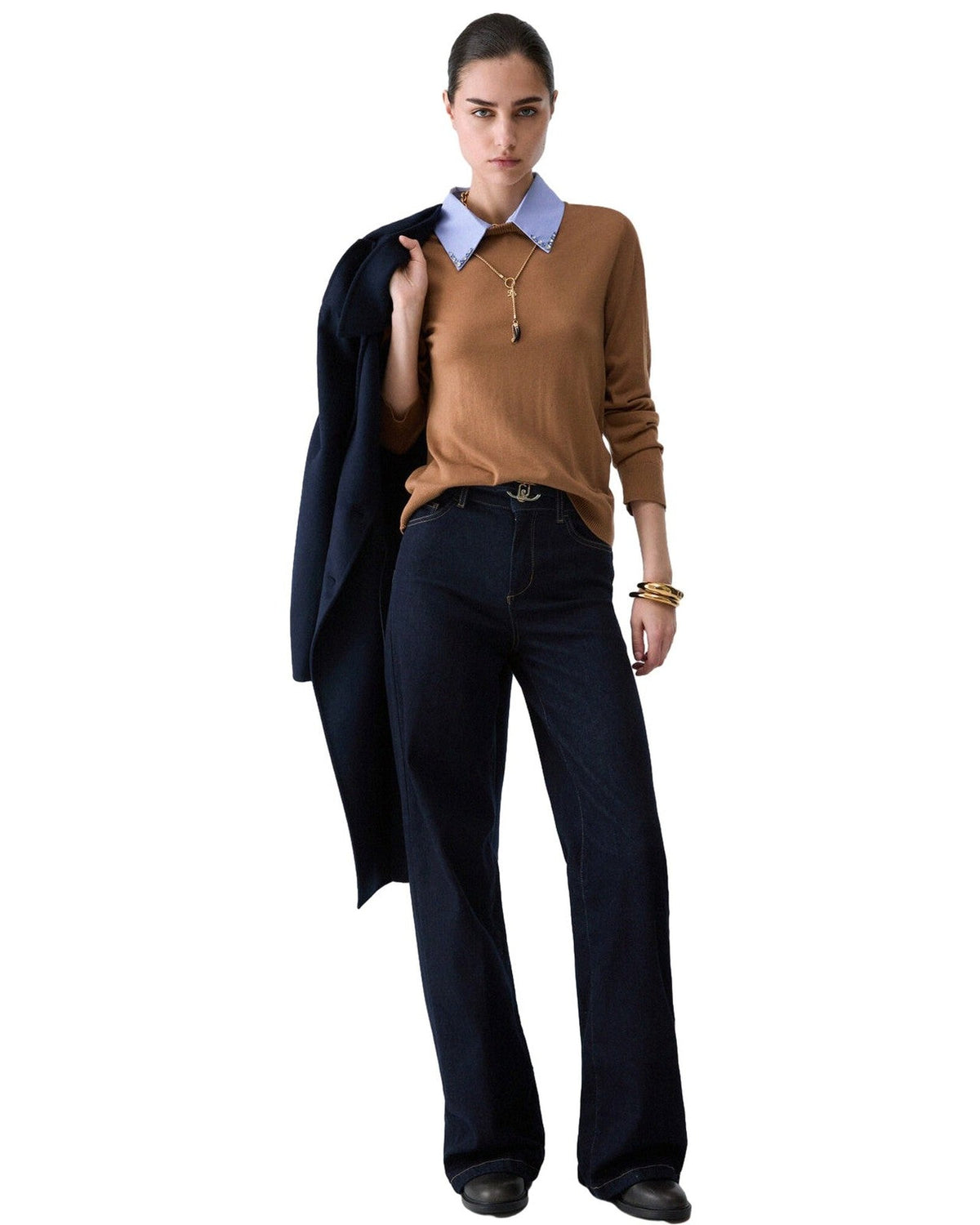 Maglie Donna Liu Jo - Maglia Chiusa Colletto Popelin - Marrone