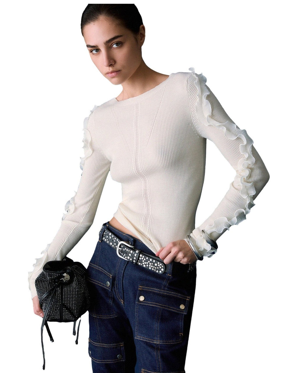 Maglie Donna Liu Jo - Maglia Chiusa M/L Rouches Tess CF6042 - Bianco