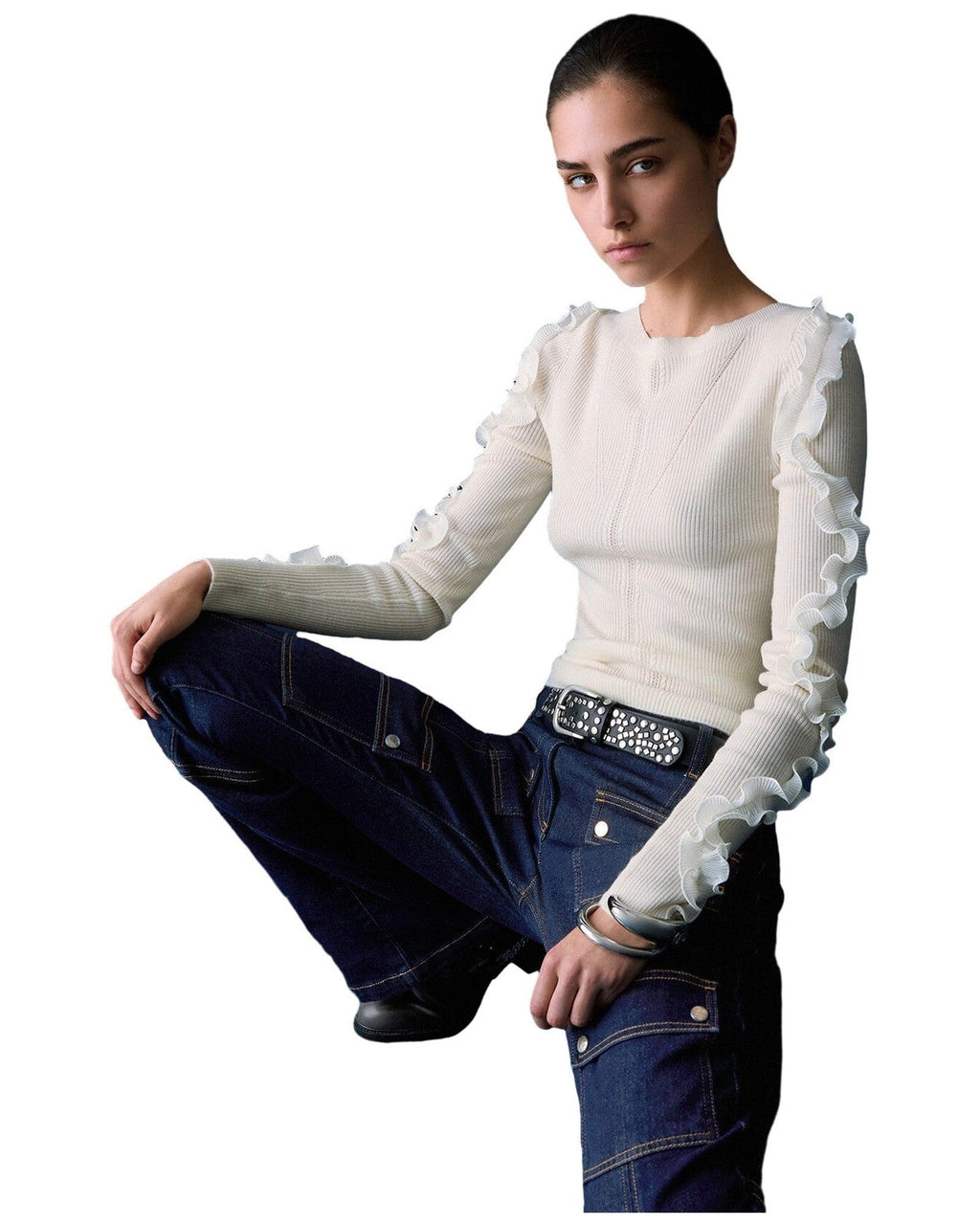 Maglie Donna Liu Jo - Maglia Chiusa M/L Rouches Tess CF6042 - Bianco