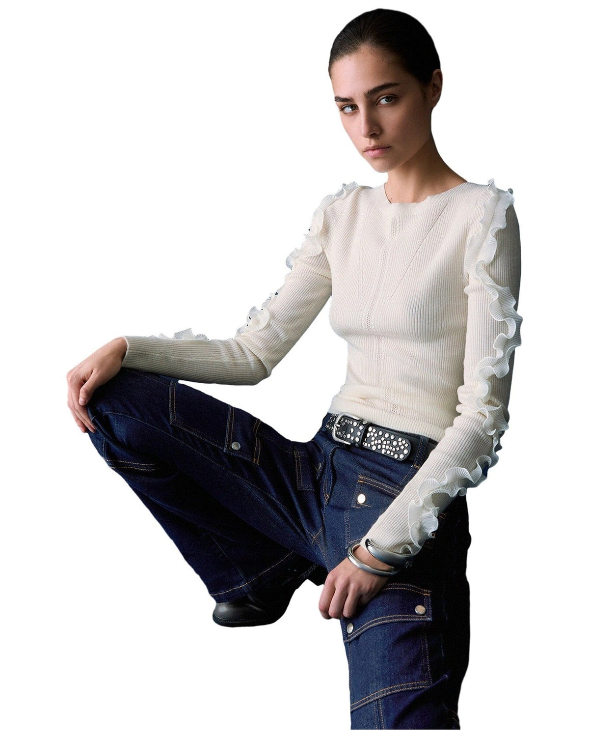 Maglie Donna Liu Jo - Maglia Chiusa M/L Rouches Tess CF6042 - Bianco