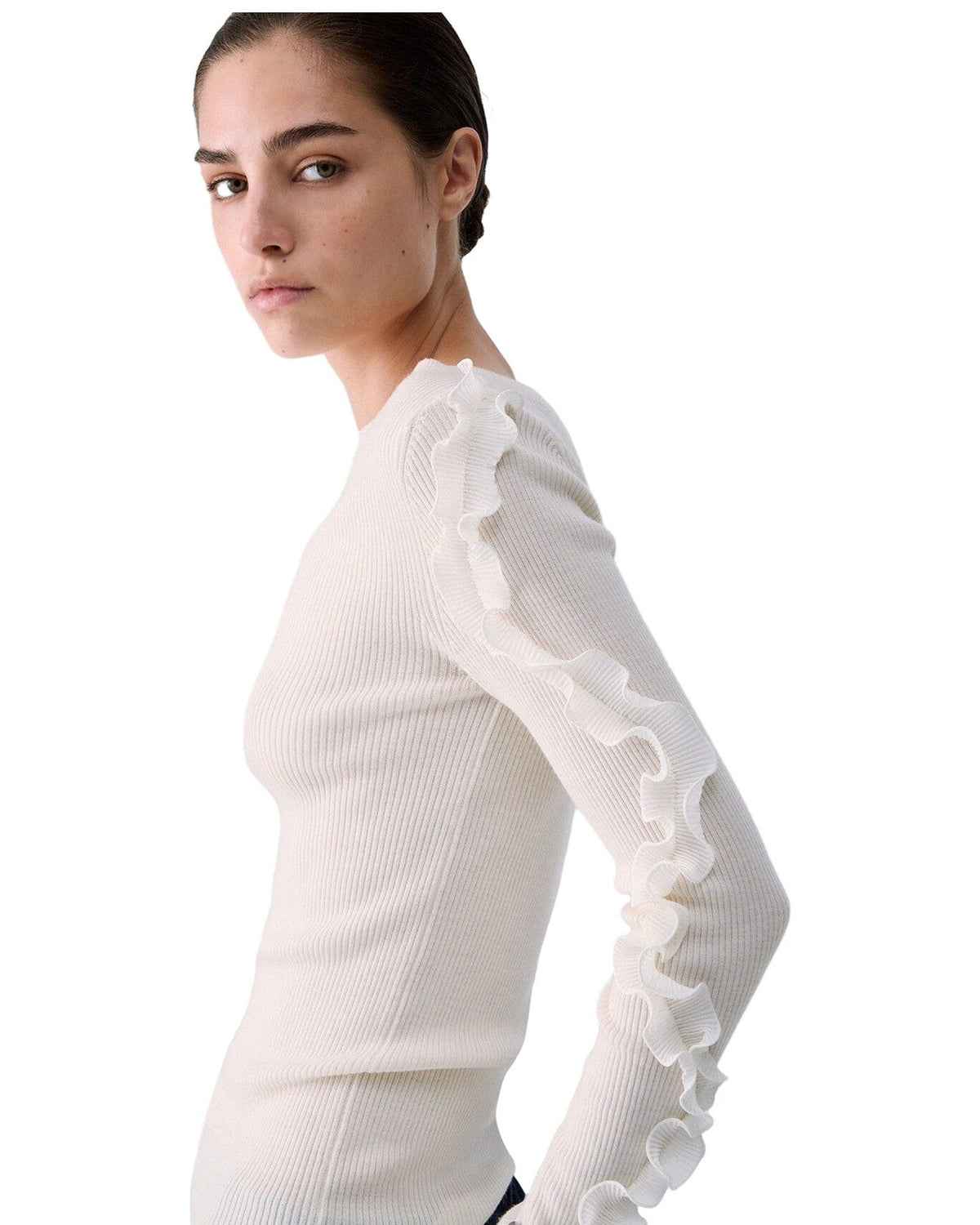 Maglie Donna Liu Jo - Maglia Chiusa M/L Rouches Tess CF6042 - Bianco