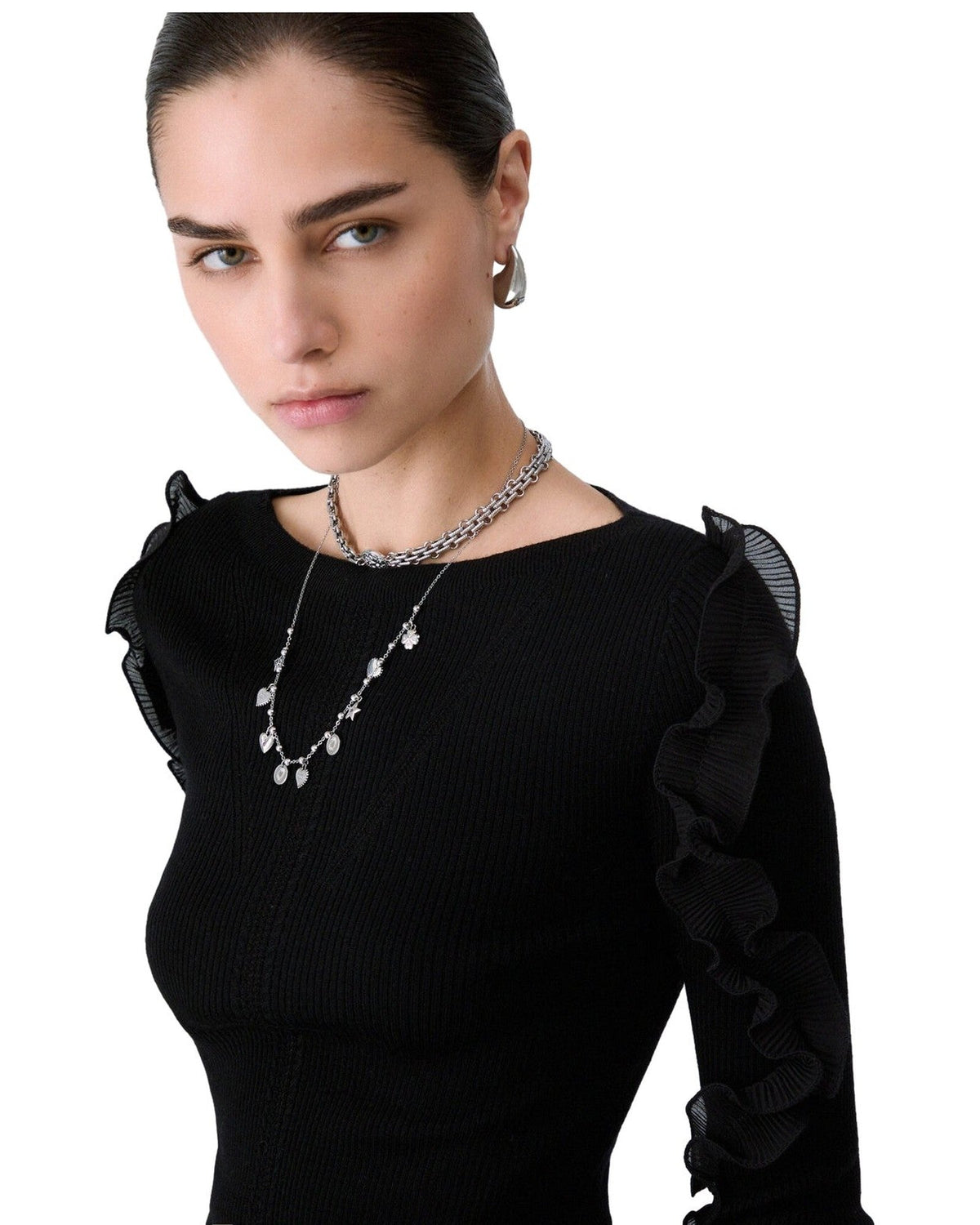 Maglie Donna Liu Jo - Maglia Chiusa M/L Rouches Tess CF6042 - Nero