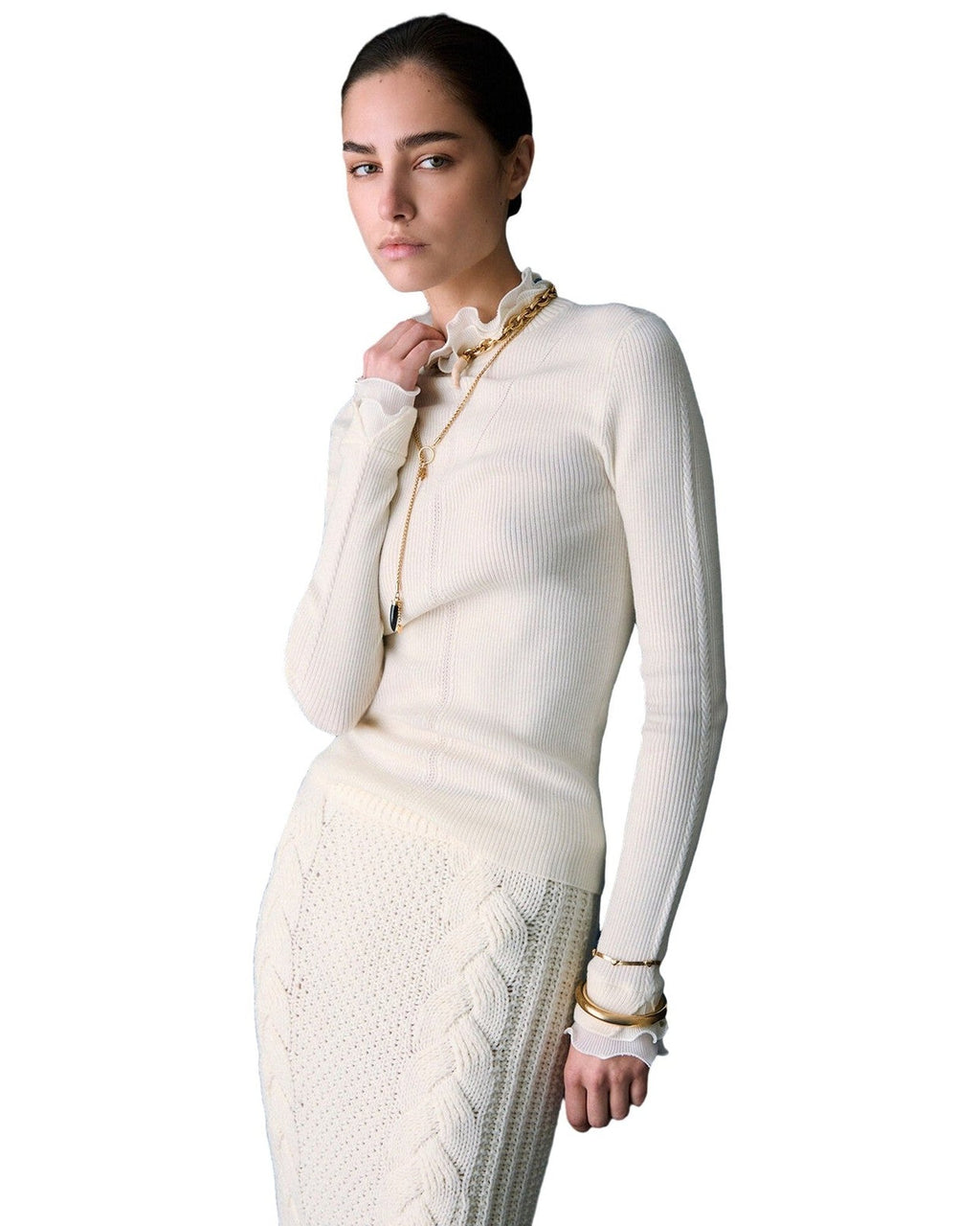 Maglie Donna Liu Jo - Maglia Chiusa M/L Rouches Tess CF6043 - Bianco
