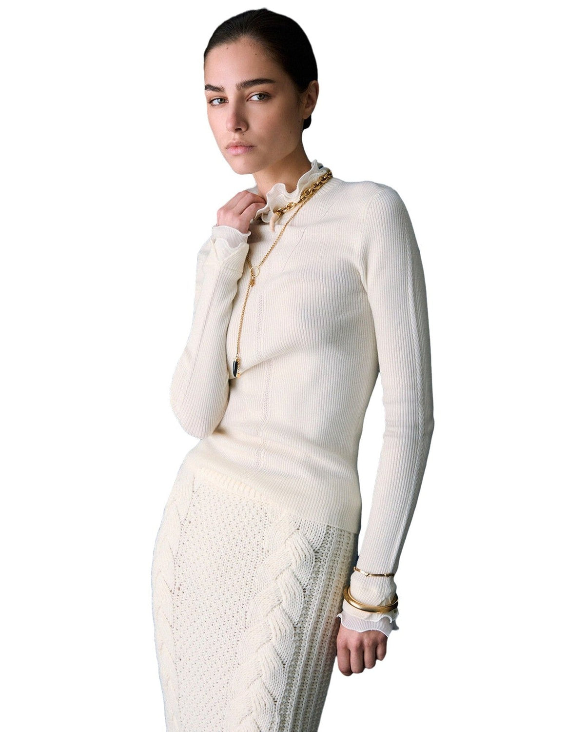 Maglie Donna Liu Jo - Maglia Chiusa M/L Rouches Tess CF6043 - Bianco