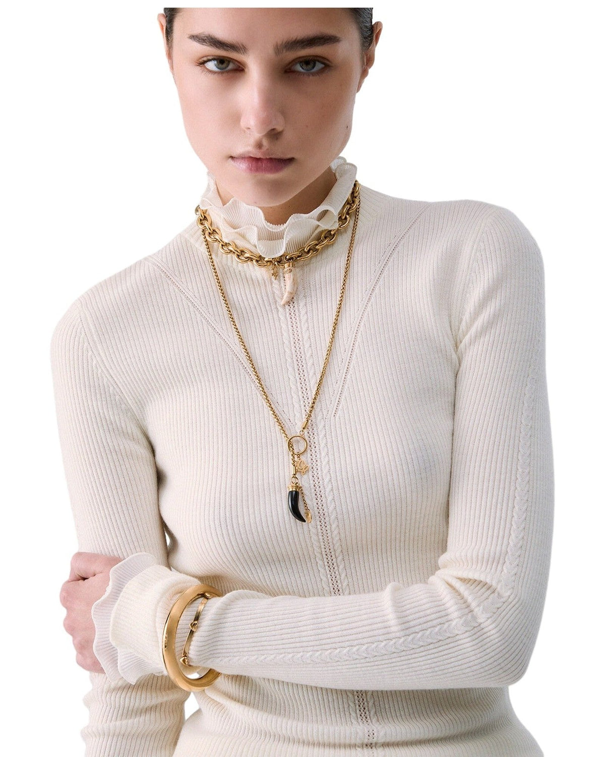 Maglie Donna Liu Jo - Maglia Chiusa M/L Rouches Tess CF6043 - Bianco