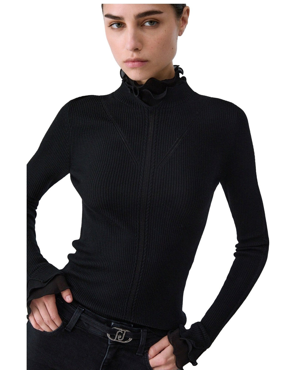 Maglie Donna Liu Jo - Maglia Chiusa M/L Rouches Tess CF6043 - Nero