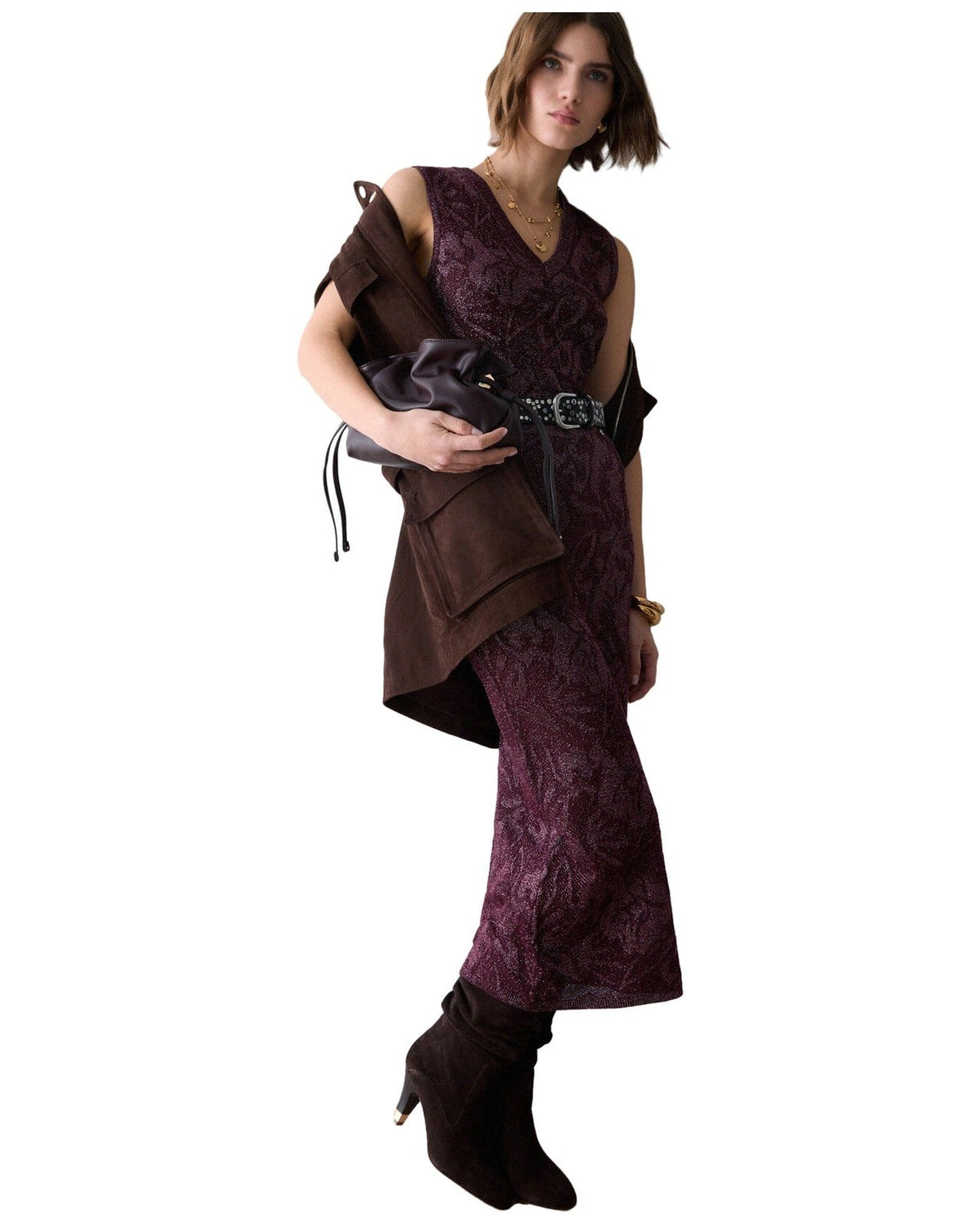 Canotte e top Donna Liu Jo - Maglia S/M In Lamé Punto Pizzo - Bordeaux