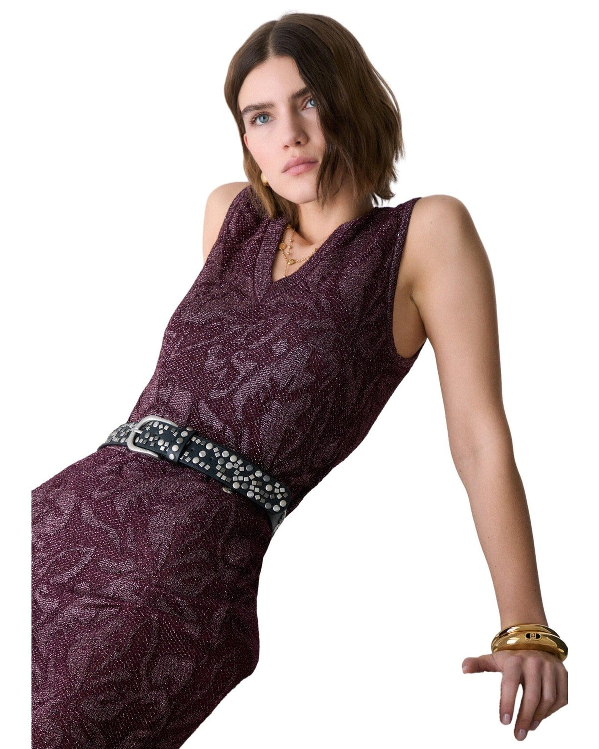 Canotte e top Donna Liu Jo - Maglia S/M In Lamé Punto Pizzo - Bordeaux