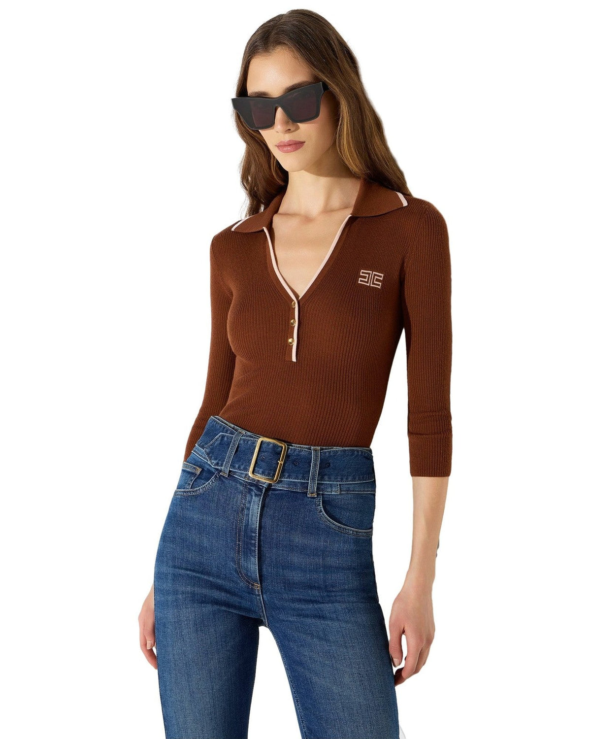 Polo Donna Elisabetta Franchi - Maglia tricot MK17B66E2 - Marrone