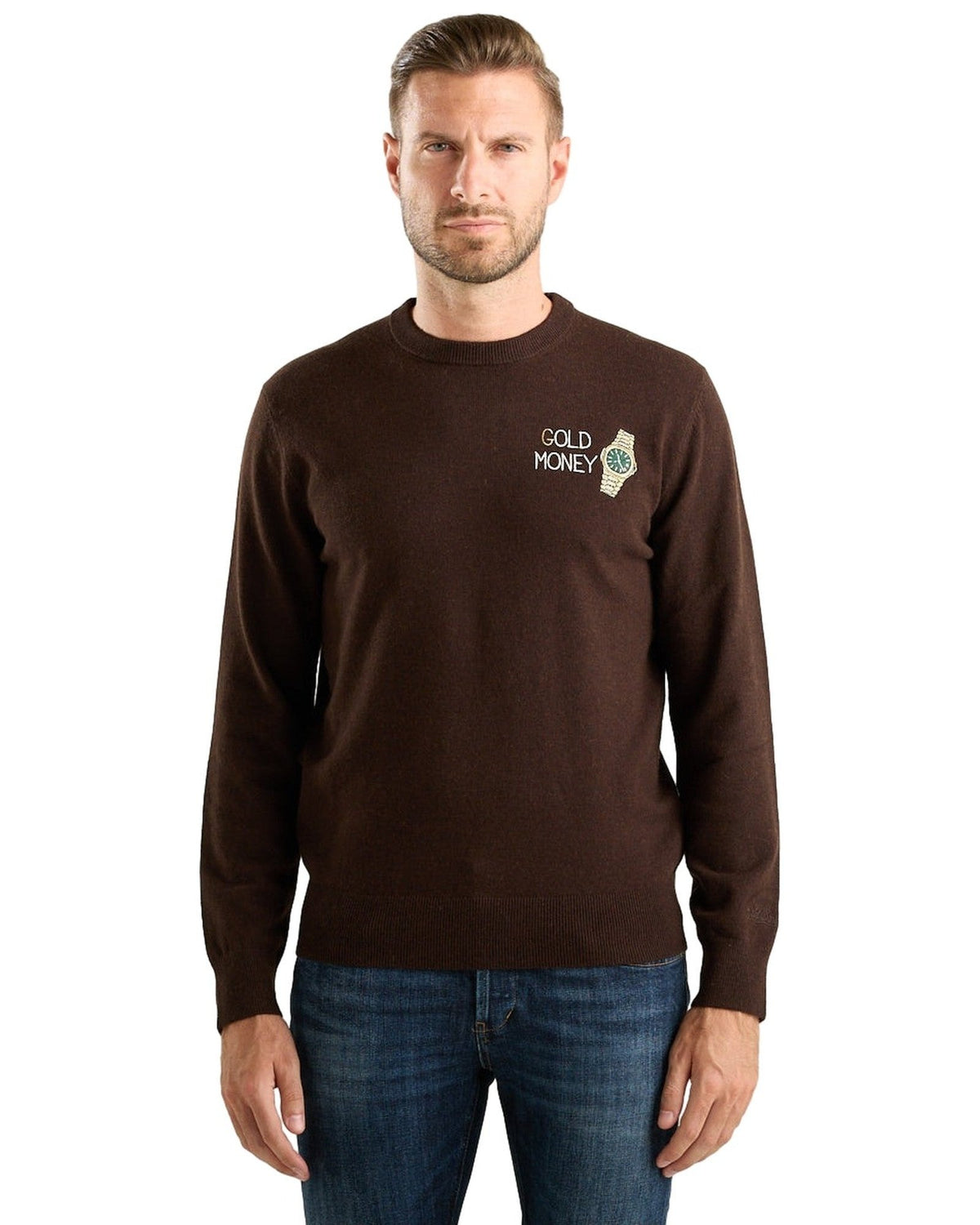 Maglioni Uomo Mc2 Saint Barth - Crew Neck Light Sweater Gold Money 18H - Marrone