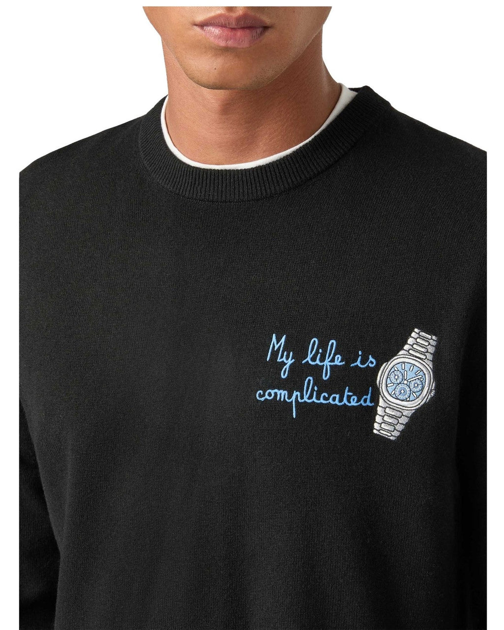 Maglioni Uomo Mc2 Saint Barth - Crew Neck Light Sweater Life Complicated 00 - Nero