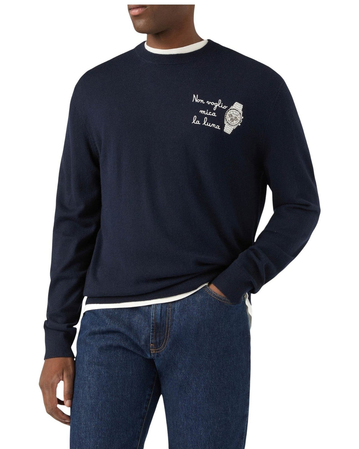 Maglioni Uomo Mc2 Saint Barth - Crew Neck Light Sweater Luna Watch 61 - Blu Navy