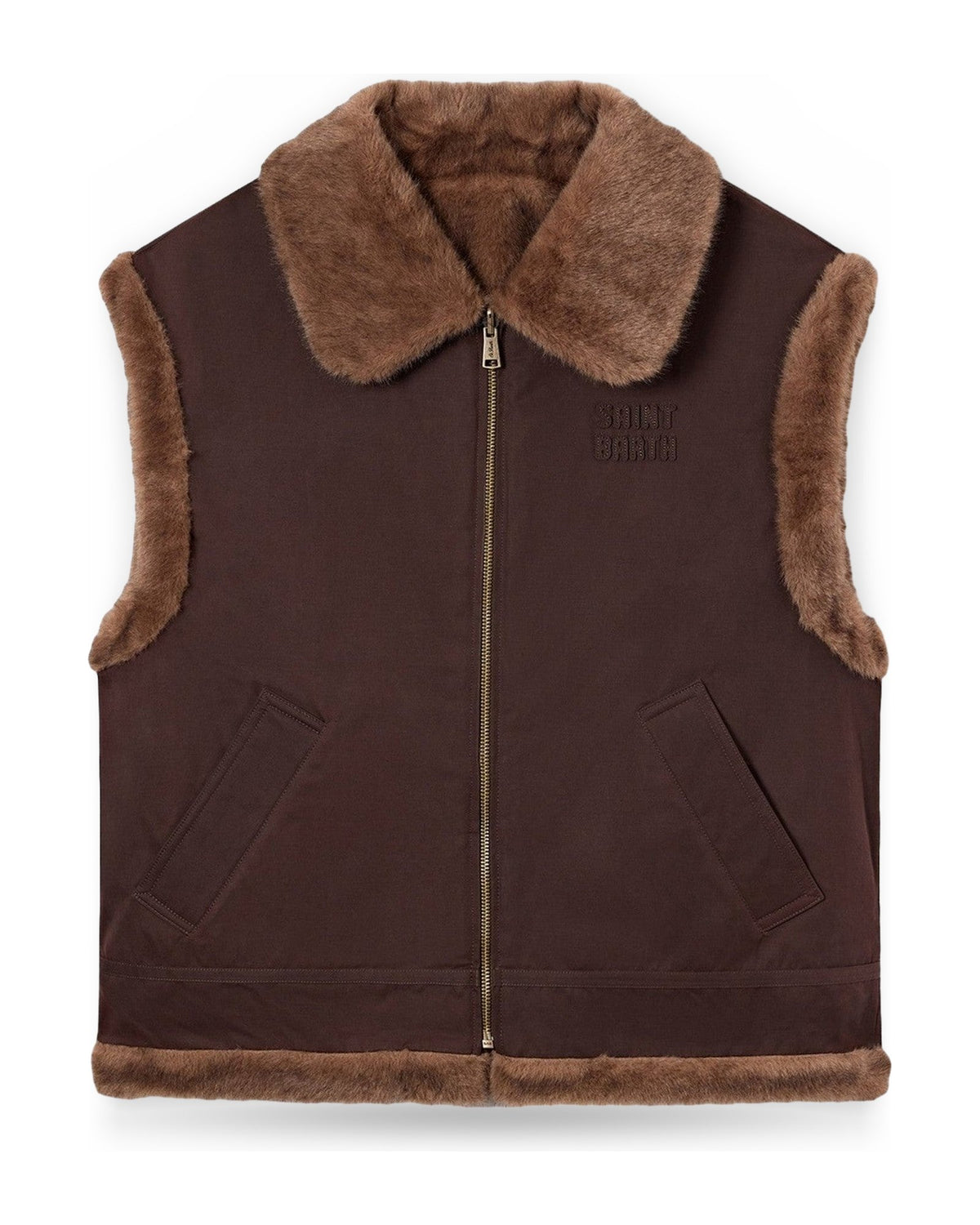 Gilet Donna Mc2 Saint Barth - Faux Shearling Gilet 18D Dark Brown SB Patch - Marrone