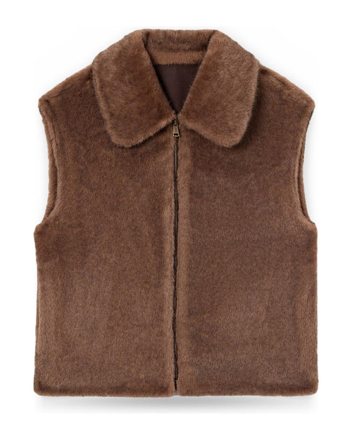 Gilet Donna Mc2 Saint Barth - Faux Shearling Gilet 18D Dark Brown SB Patch - Marrone