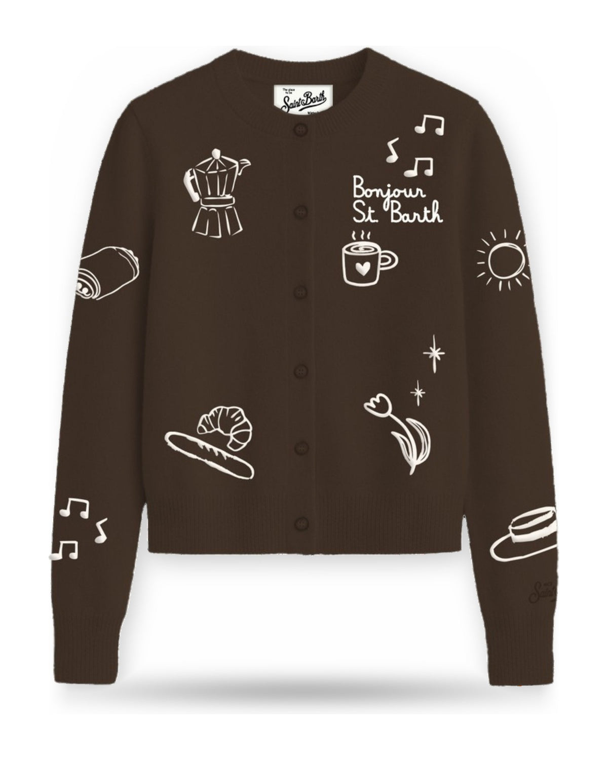 Cardigan Donna Mc2 Saint Barth - Roundneck Cardigan Draw Bonjour STB 18 Emb - Marrone