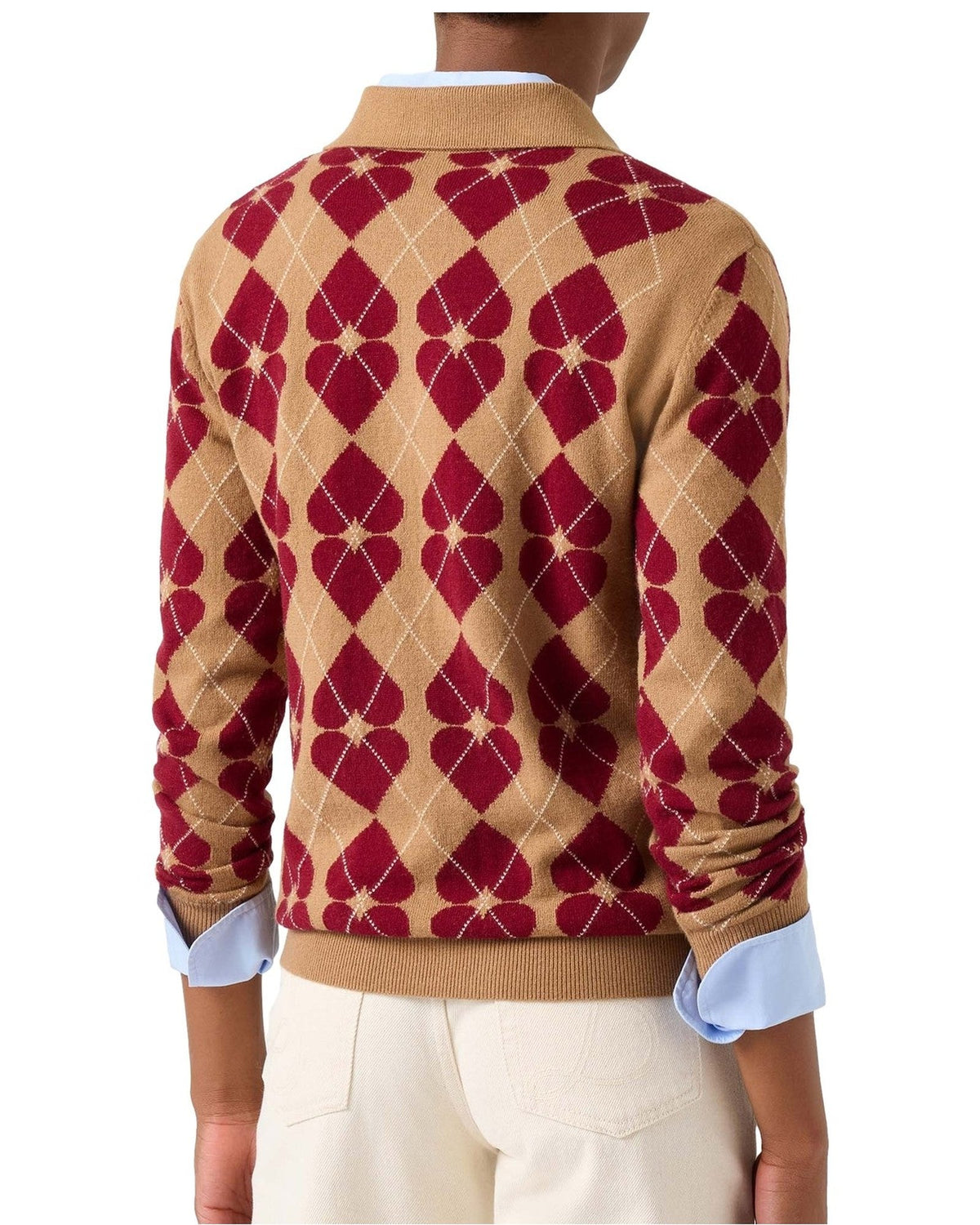 Polo a manica lunga Donna Mc2 Saint Barth - Long Sleeves Knit Polo SB Argyle Hearts 1945 - Marrone/Bordeaux