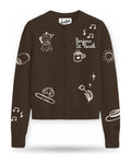 Cardigan Donna Mc2 Saint Barth - Roundneck Cardigan Draw Bonjour STB 18 Emb - Marrone