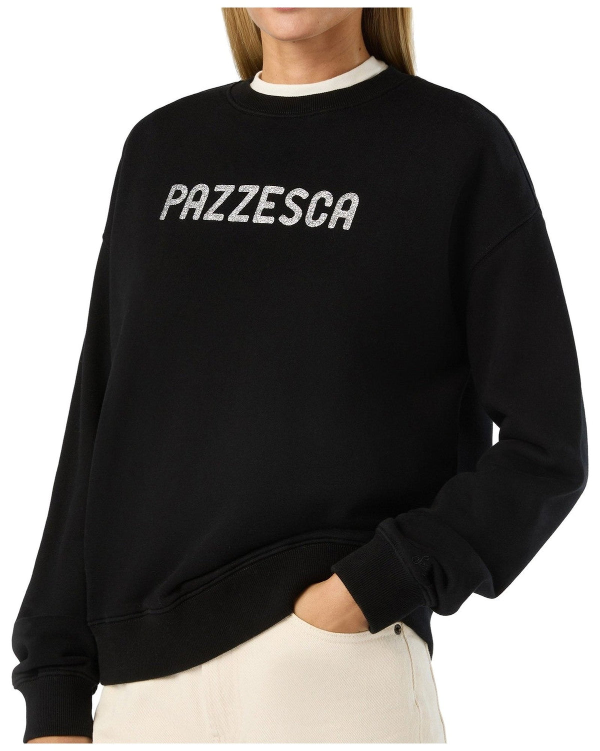 Felpe senza cappuccio Donna Mc2 Saint Barth - Roundneck Sweatshirt Pazzesca 00 Glitter - Nero