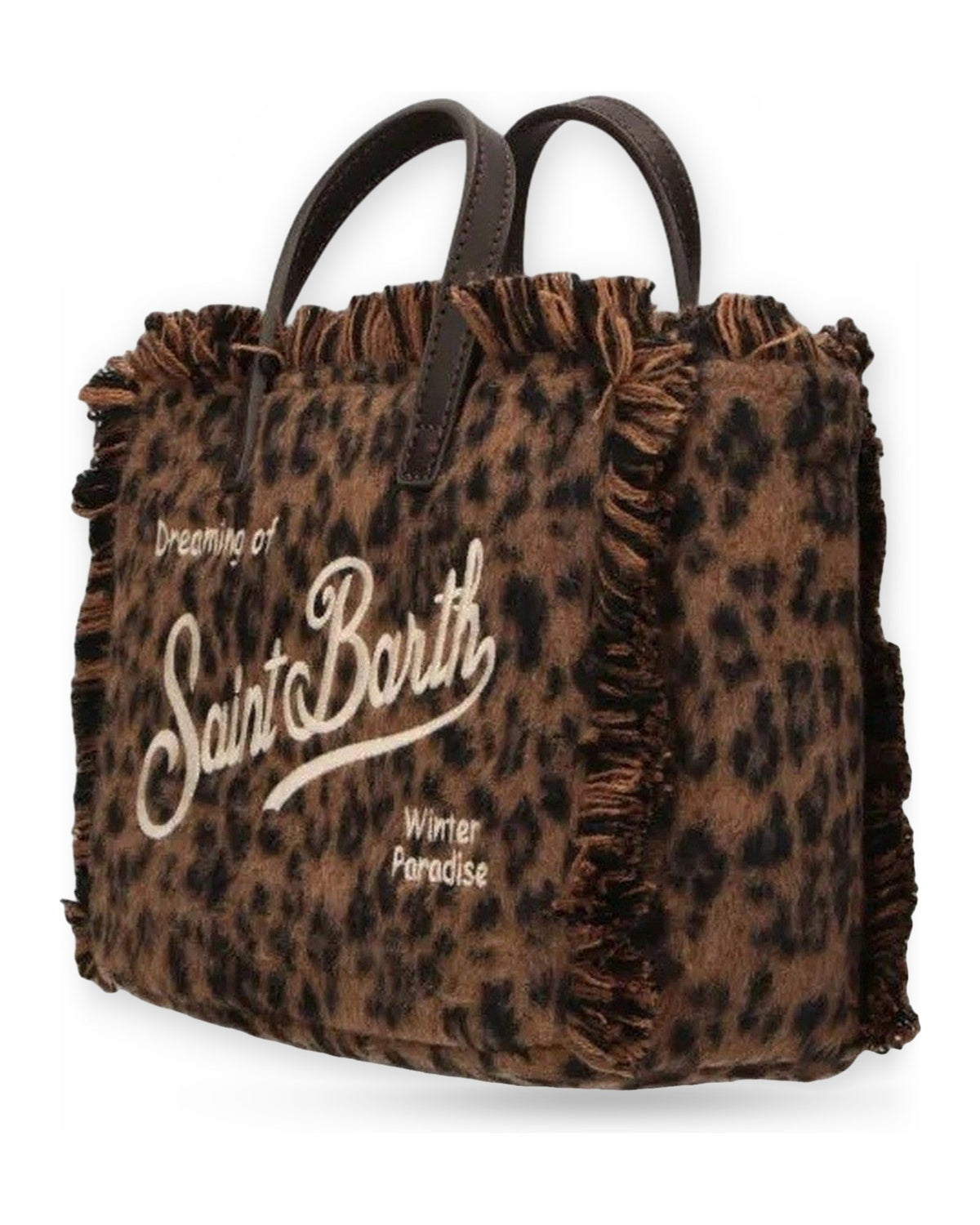 Borse a spalla Unisex Mc2 Saint Barth - Small Bag with Strap Vanity Mini Felt N Dark Leopard 18 Emb - Marrone/Nero