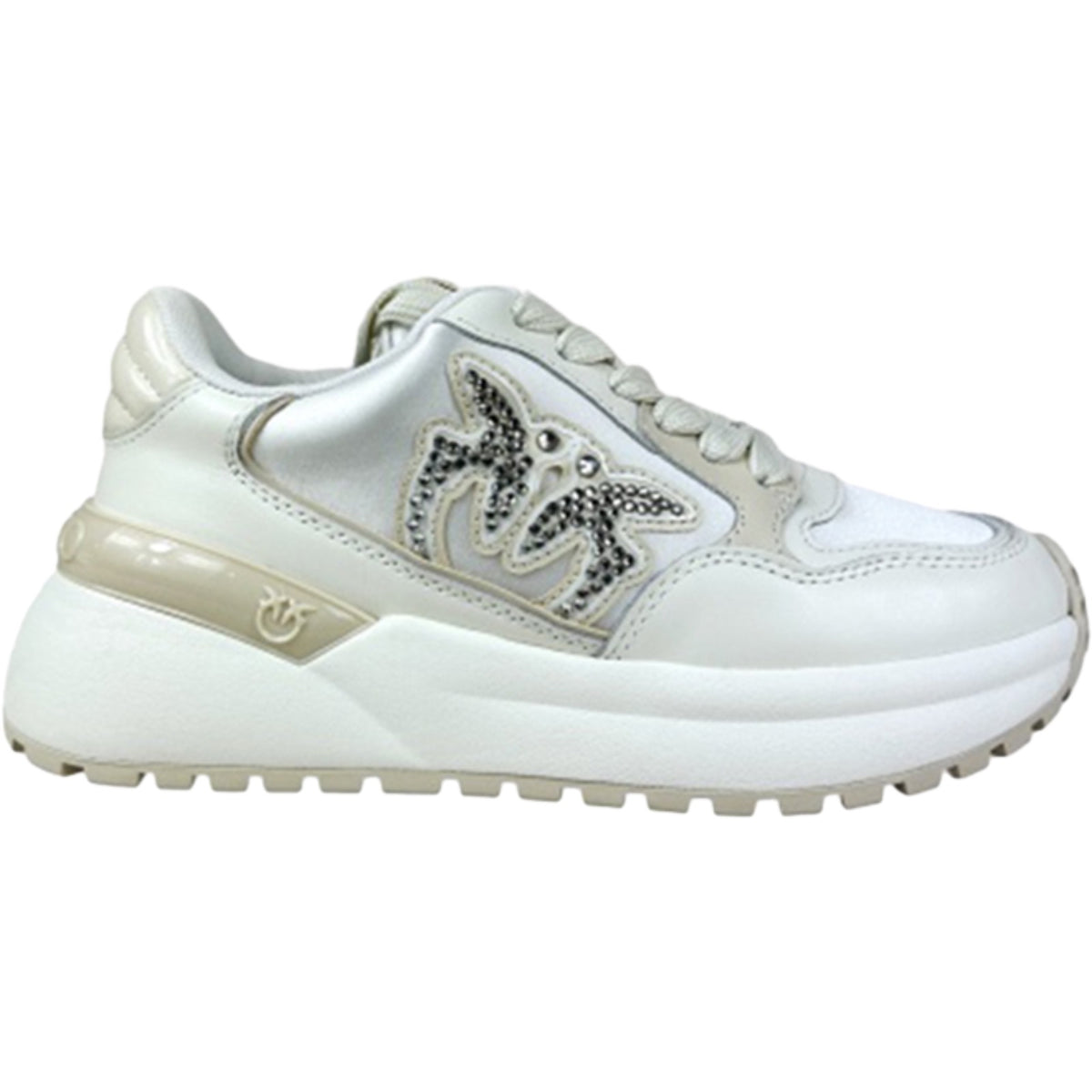 Sneaker Donna Pinko - Sneaker Calf Leather/Satin - Bianco