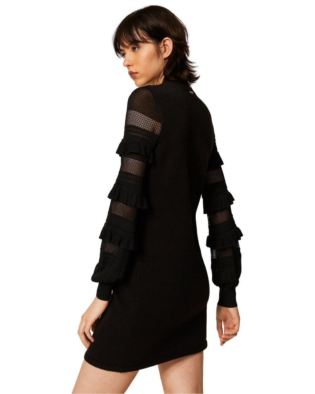 Vestiti casual Donna Twinset - Mini Abito In Maglia Con Rouches E Punto Rete - Nero