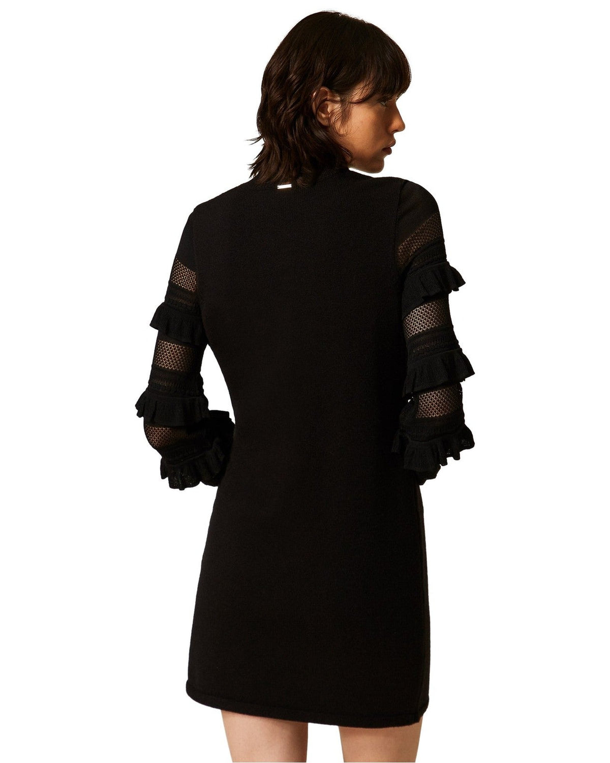 Vestiti casual Donna Twinset - Mini Abito In Maglia Con Rouches E Punto Rete - Nero