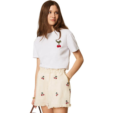 T-shirt Donna Twinset - T-Shirt In Jersey Con Spilla Ciliegie Staccabile - Bianco