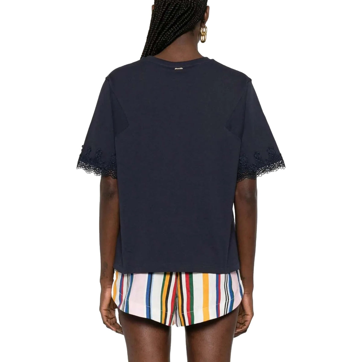 T-shirt Donna Twinset - T-Shirt In Jersey Con Macrame' - Blu