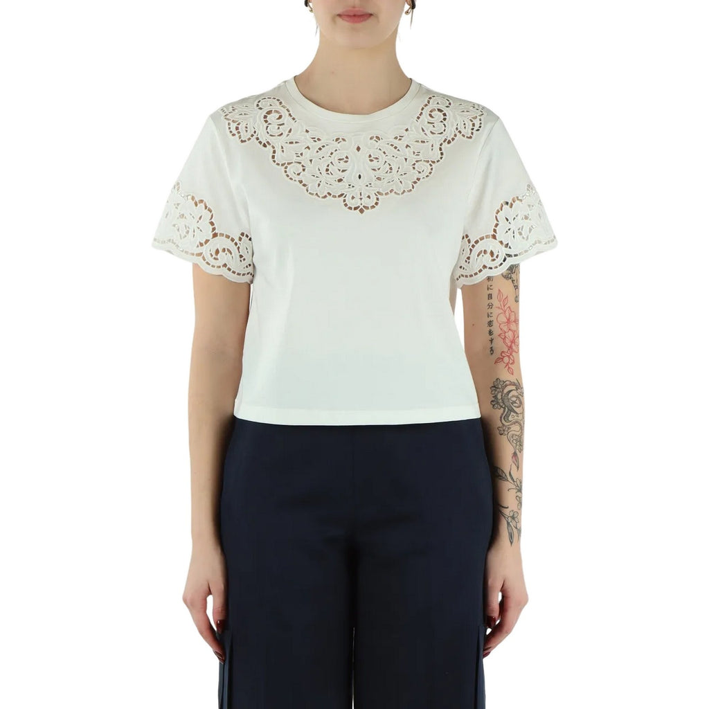 T-shirt Donna Twinset - T-Shirt In Jersey M/C Con Ricamo - Bianco