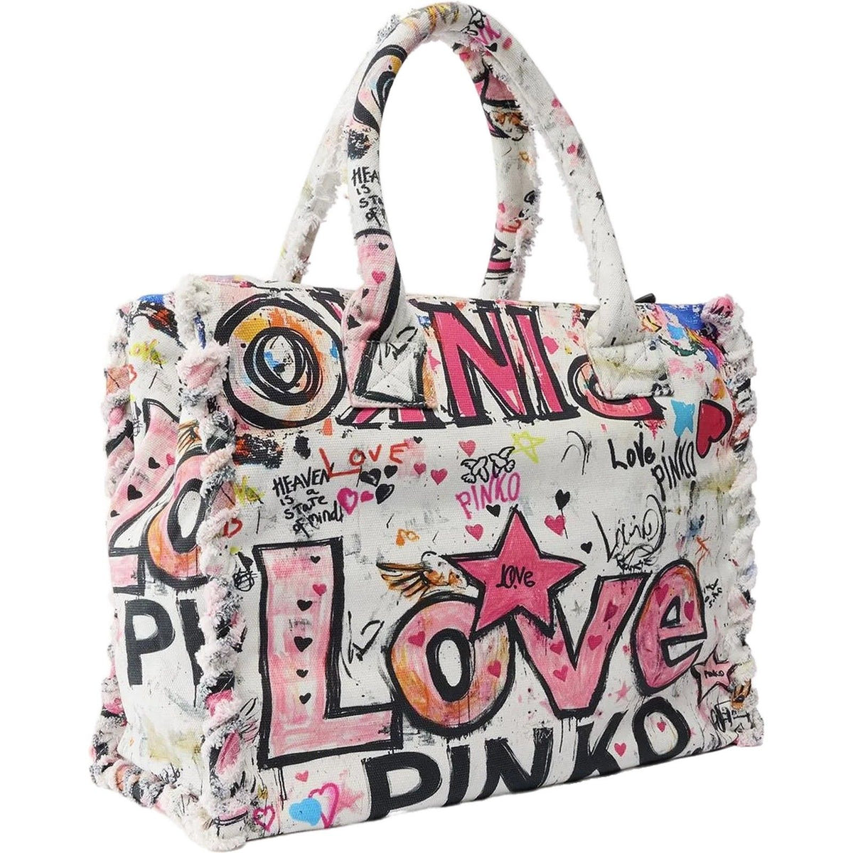Borse a spalla Donna Pinko - Beach Shopper Canvas Stampa Gr - Bianco