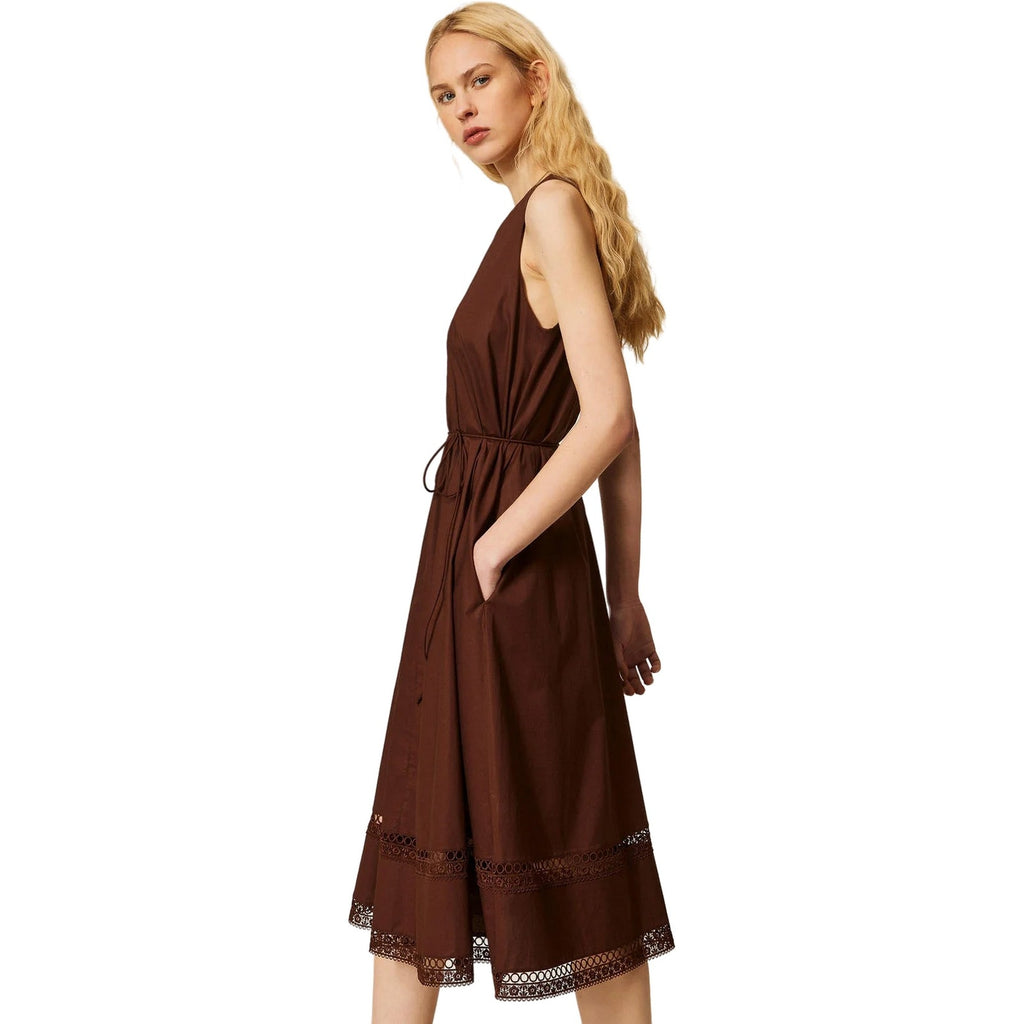 Vestiti da sera e cerimonia Donna Twinset - Abito Lungo S/M Con Macrame' E Cintura - Marrone