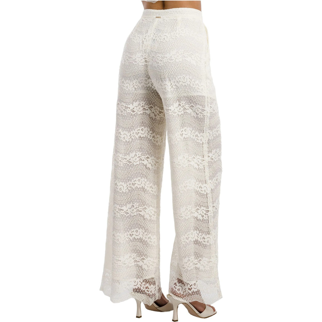 Pantaloni Donna Twinset - Pantalone Largo In Macrame' - Bianco