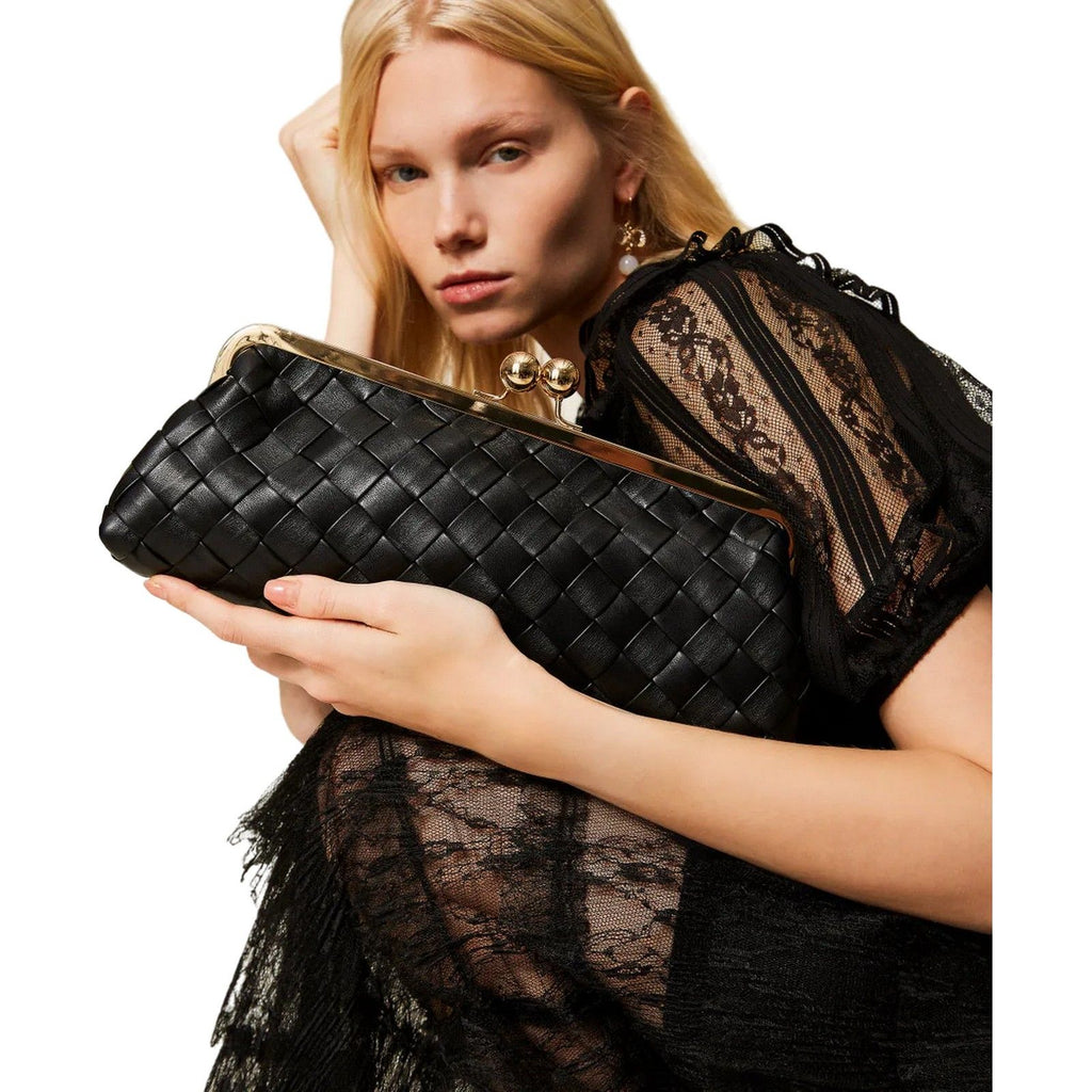 Pochette e Clutch Donna Twinset - Pochiette Chiusa Con Cerniera Effetto Intrecciato - Nero