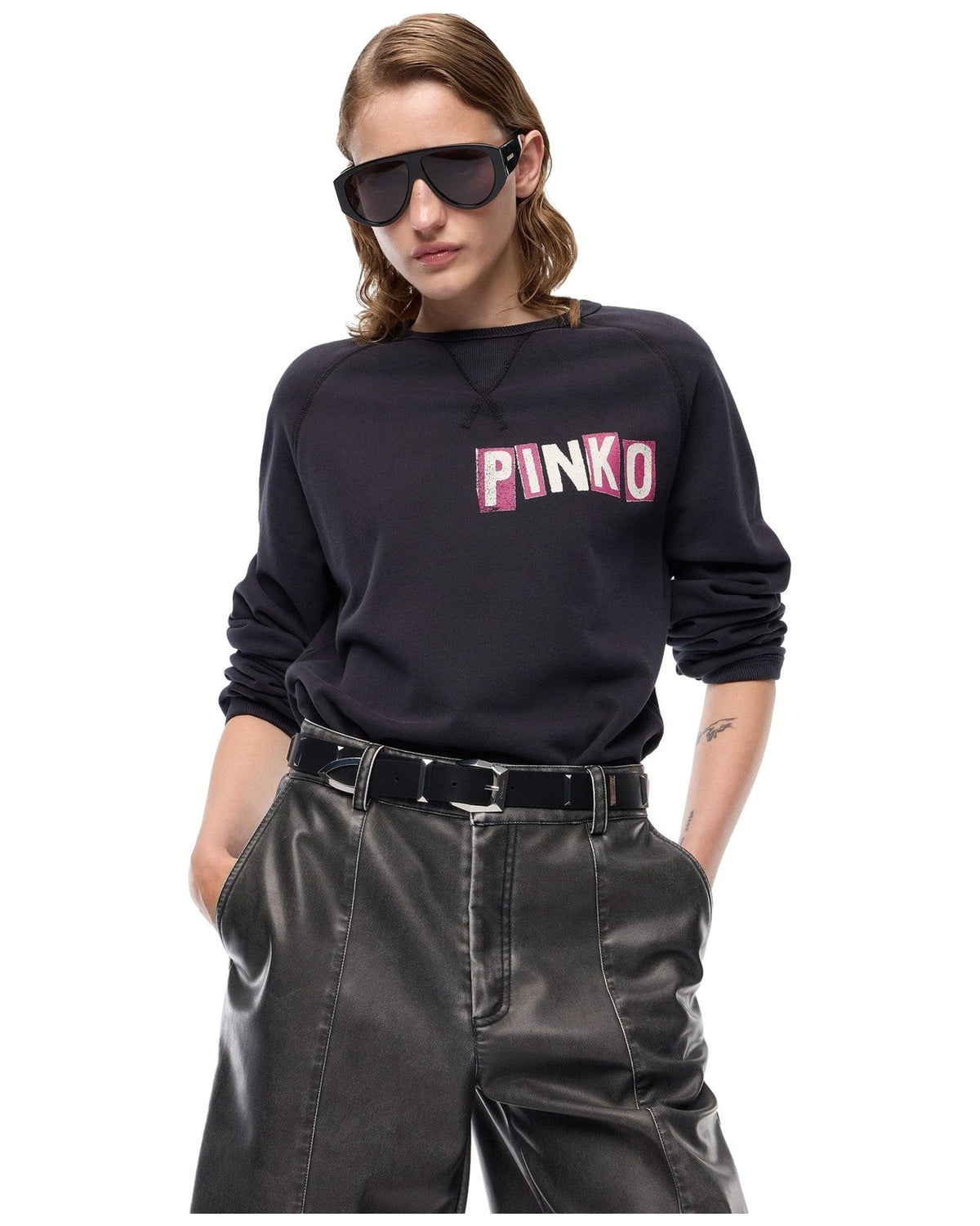 Felpe senza cappuccio Donna Pinko - Felpa Stampa Logo - Nero