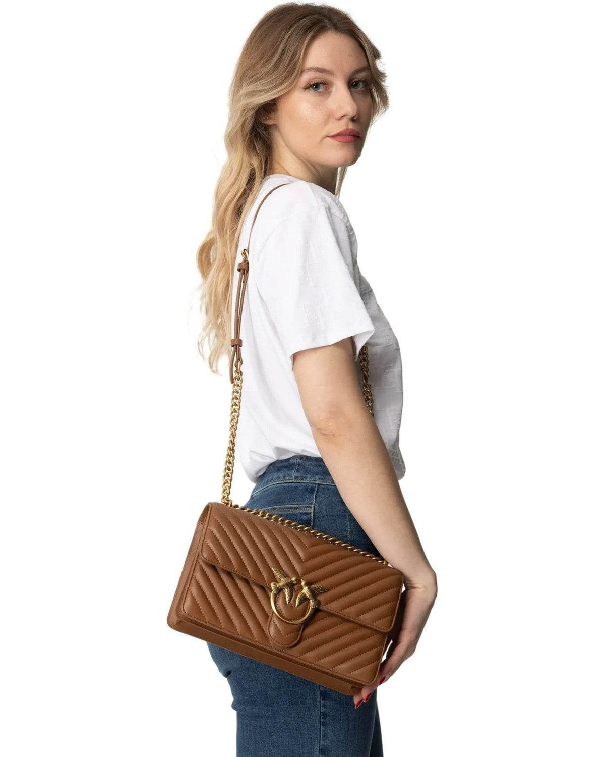 Borse a spalla Donna Pinko - Love One Classic Dc Sheep Napp - Marrone