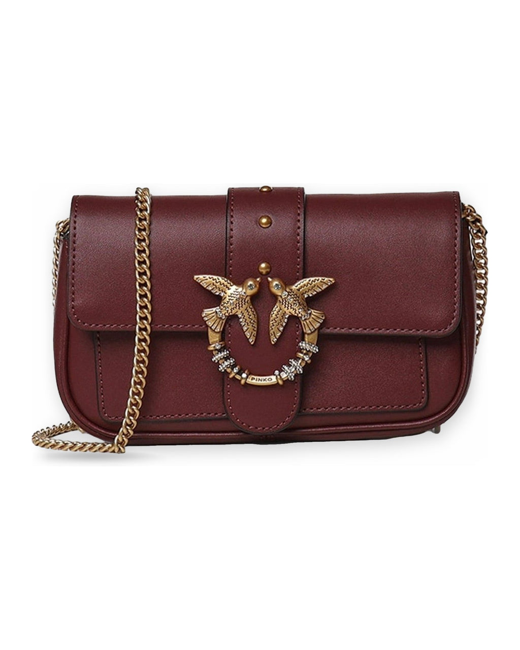 Borse a spalla Donna Pinko - Love Pocket New Buckle Vitello - Bordeaux