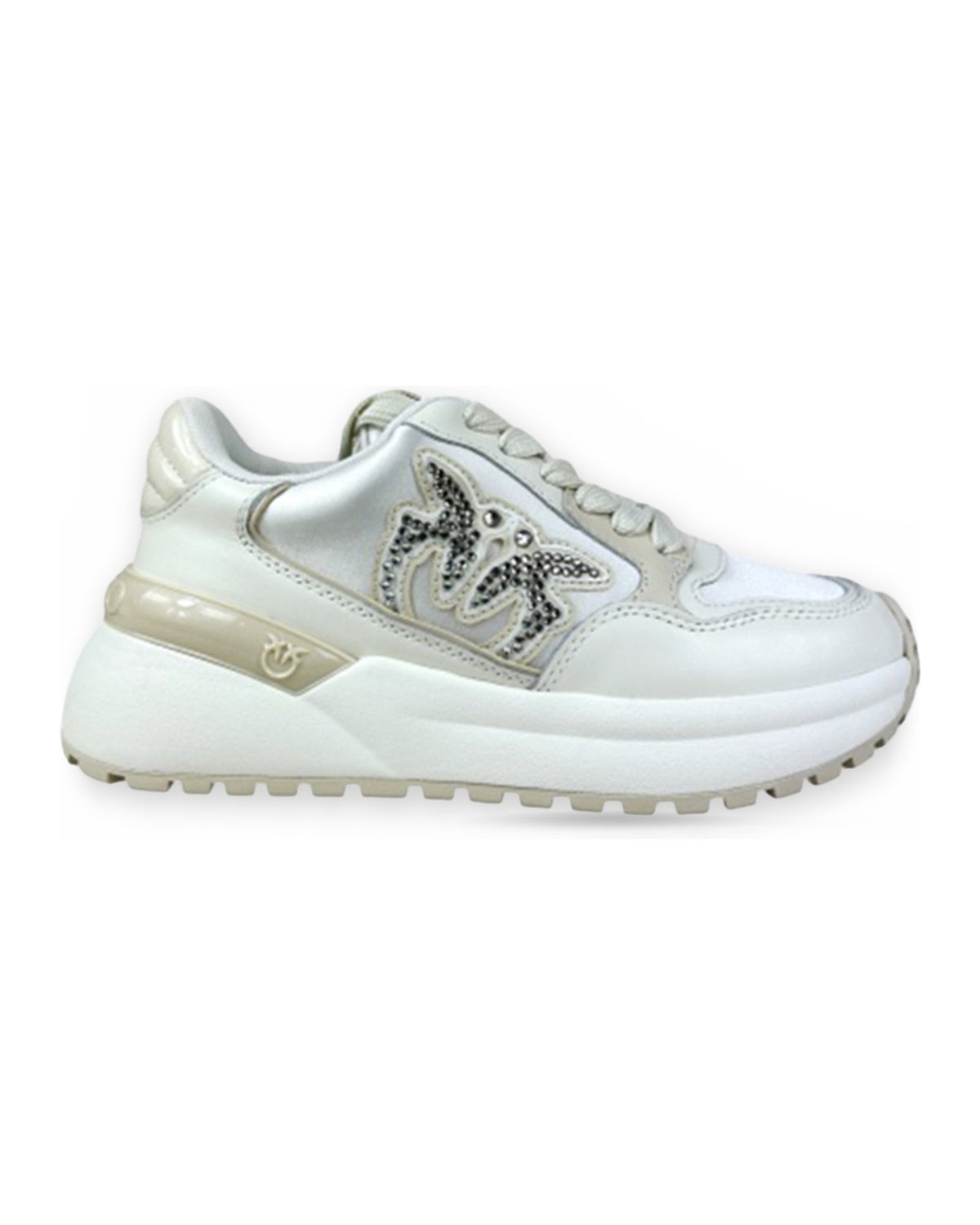 Sneaker Donna Pinko - Sneaker Calf Leather/Satin - Bianco