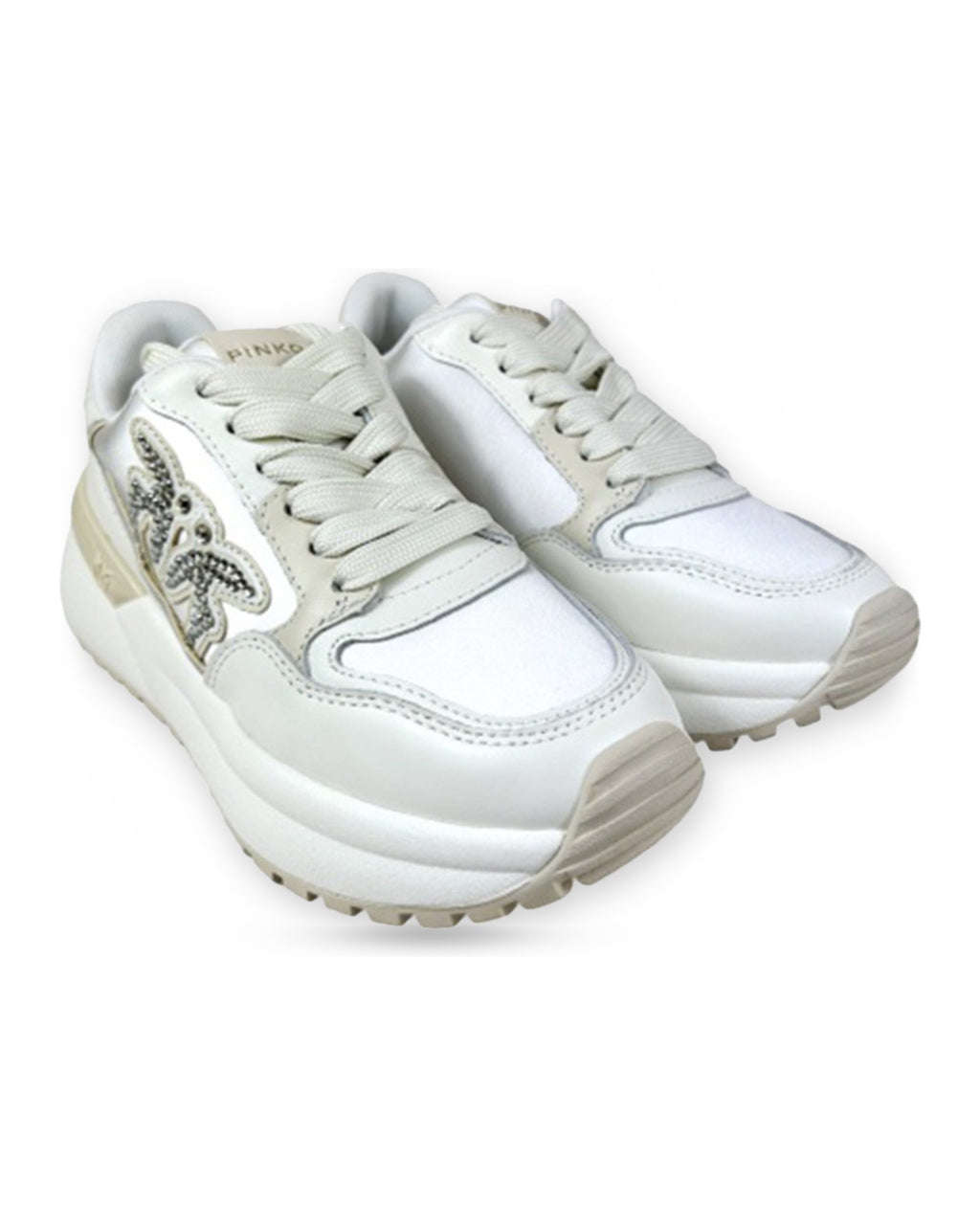 Sneaker Donna Pinko - Sneaker Calf Leather/Satin - Bianco