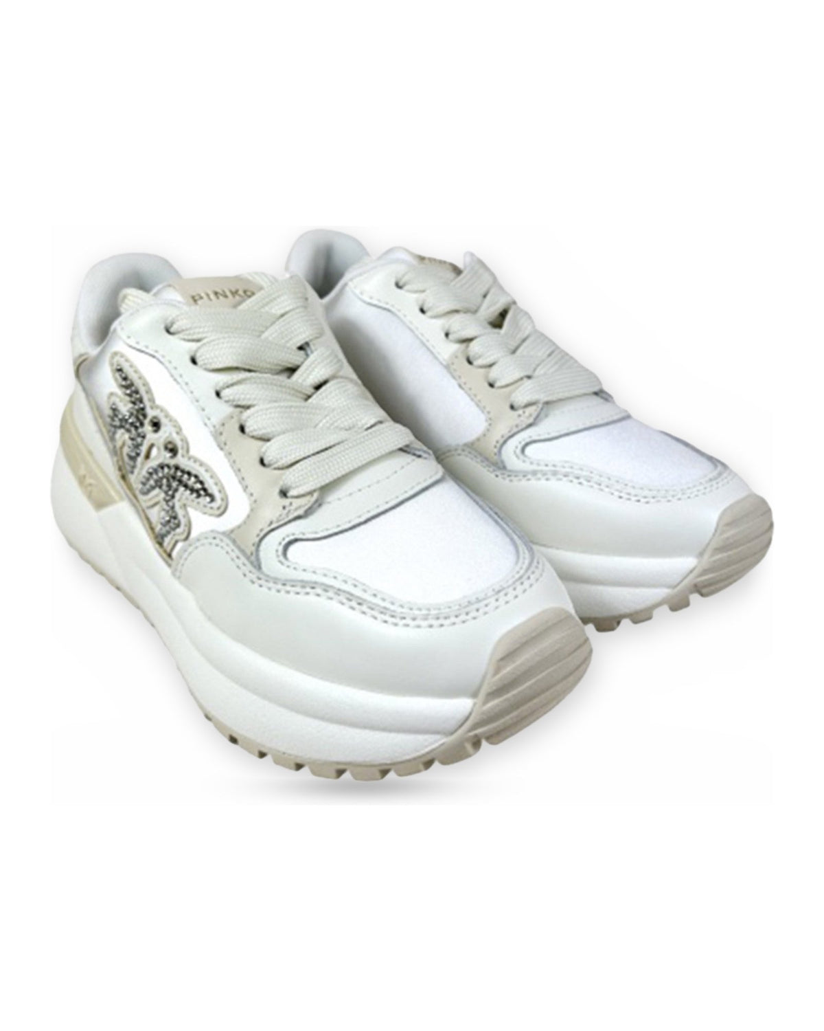Sneaker Donna Pinko - Sneaker Calf Leather/Satin - Bianco