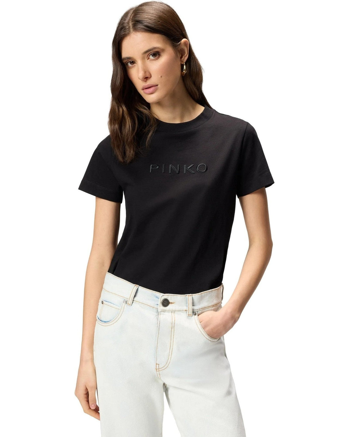 T-shirt Donna Pinko - Start T-Shirt Jersey Patch Eff - Nero