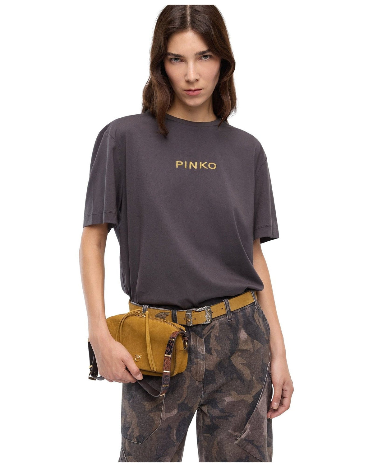 T-shirt Donna Pinko - Strepitoso T-Shirt Jersey Logo - Grigio