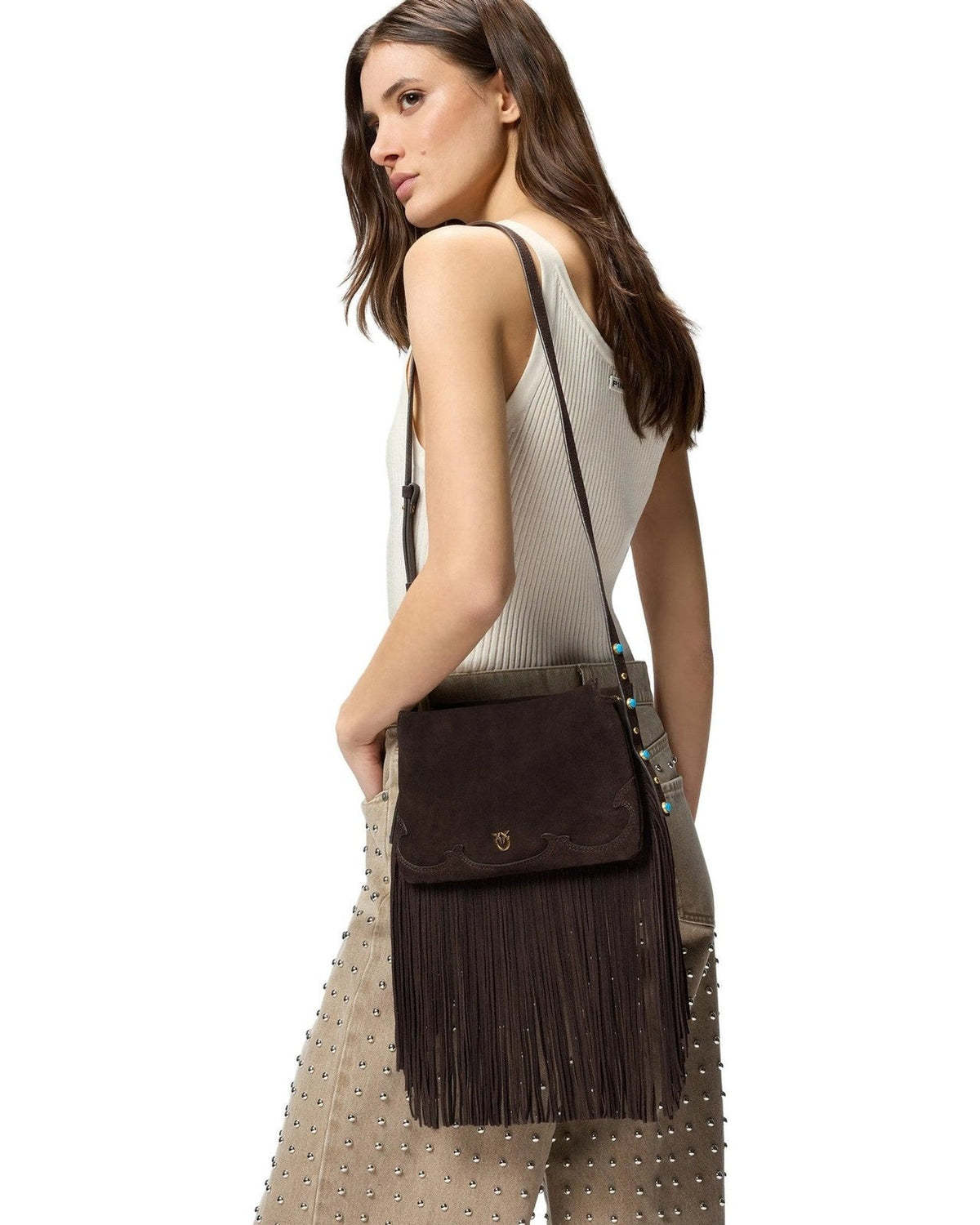 Borse a spalla Donna Pinko - Triplet Mini Fringes Suede - Marrone