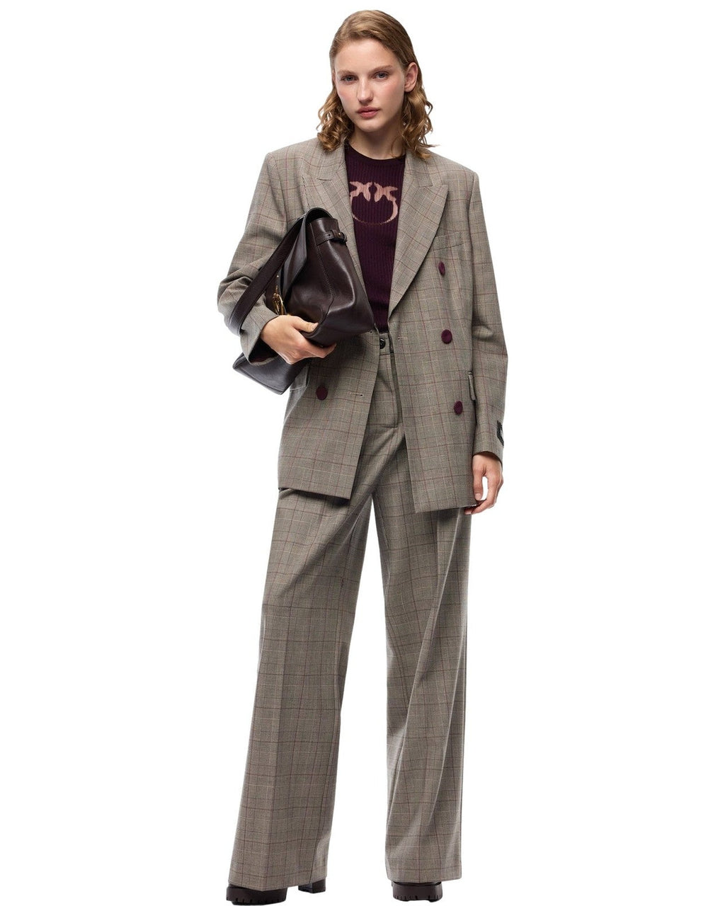 Pantaloni Donna Pinko - Plumeria Pantalone Misto Lana - Grigio/Marrone