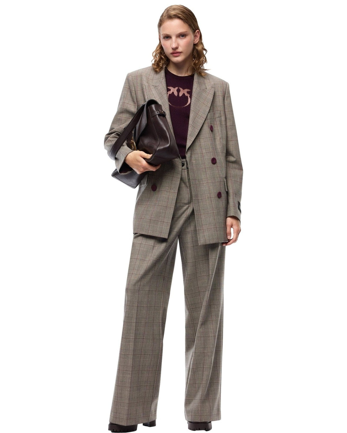 Pantaloni Donna Pinko - Plumeria Pantalone Misto Lana - Grigio/Marrone